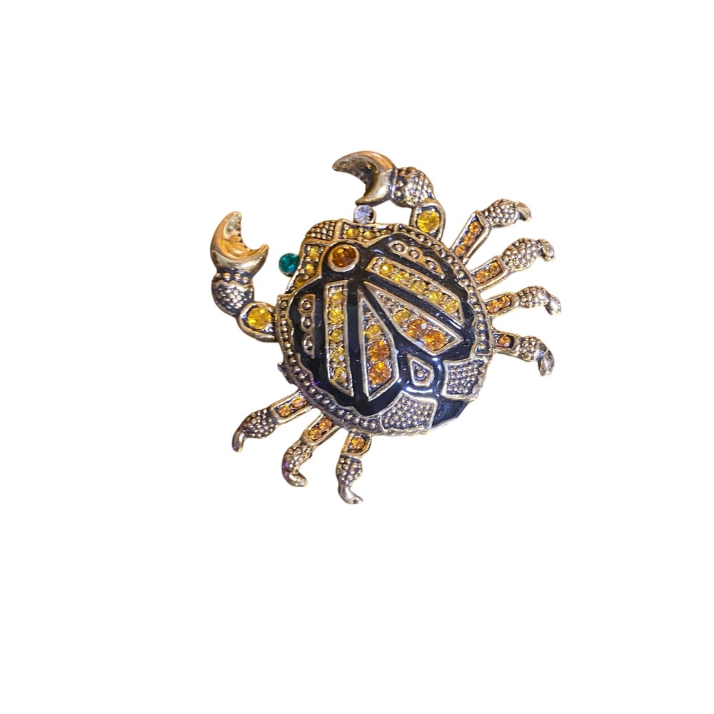Crab Brooch Women Rhinestone Enamel Nautical Gold Black OS